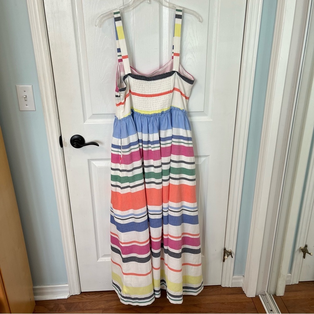 GAP White Rainbow Striped Cotton Square Neck Maxi Dress Women's Large Vacation - Picture 3 of 13